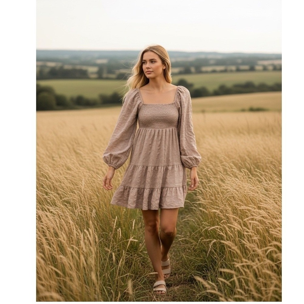 Smocked Tiered Mini Dress By No Comment Women L Puff Sleeve Milkmaid Cottagecore